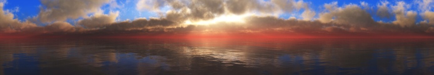 Naklejka na ściany i meble Stormy sky at sunset over the ocean, menacing seascape, 3d rendering
