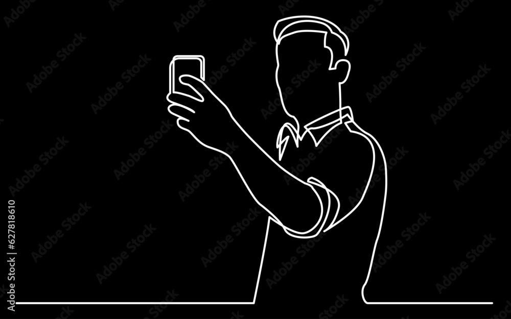 Poster continuous line drawing vector illustration with fully editable stroke of mobile phone usage digital