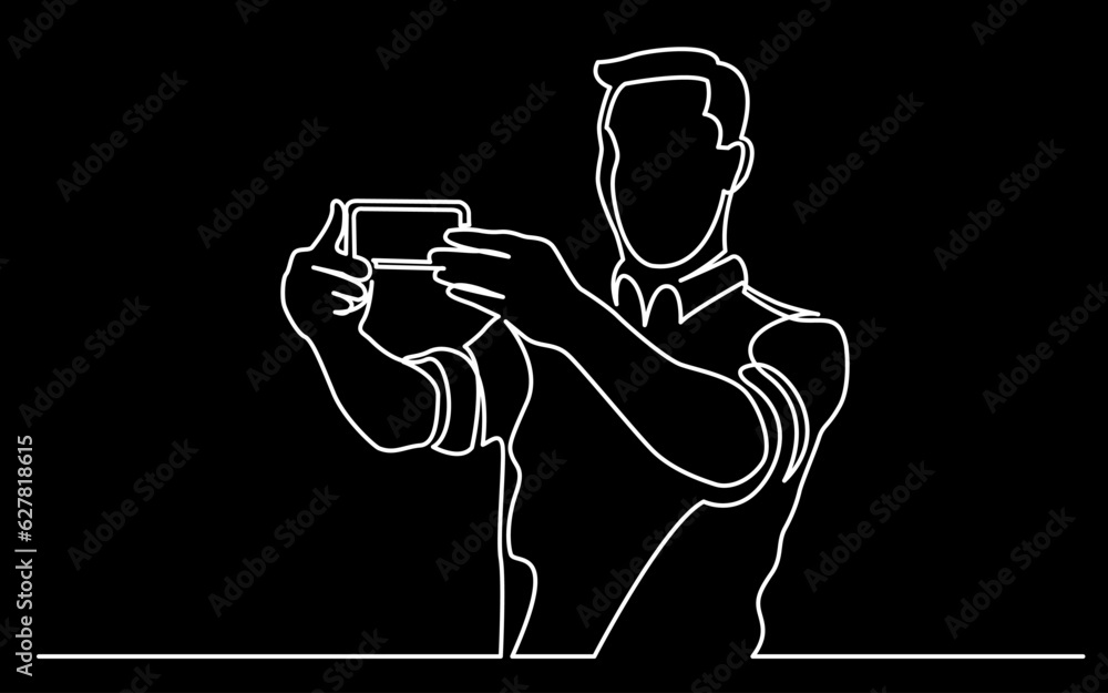 Poster continuous line drawing vector illustration with fully editable stroke of mobile phone usage digital