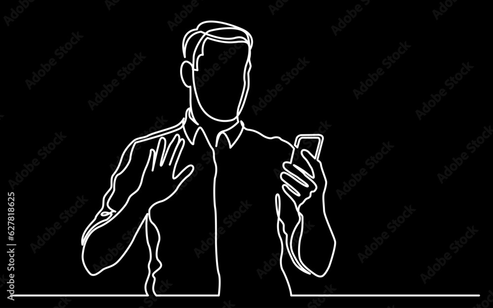 Poster continuous line drawing vector illustration with fully editable stroke of mobile phone usage digital