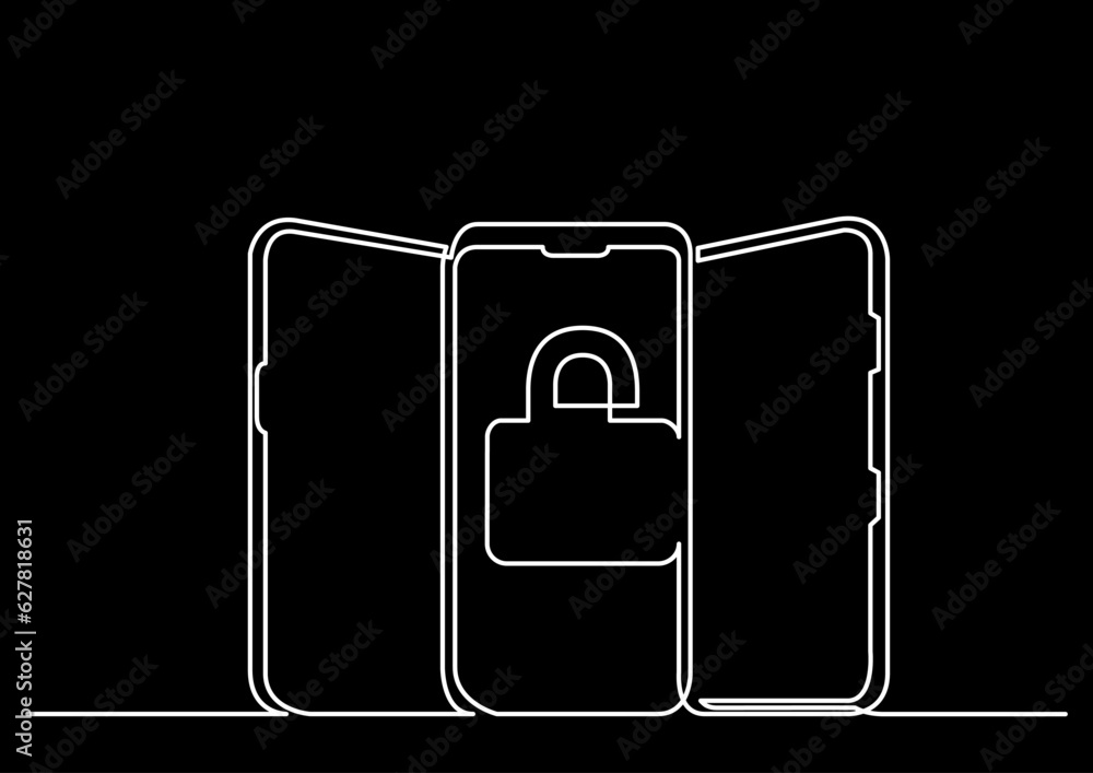 Poster continuous line drawing vector illustration with fully editable stroke of mobile phone usage digital
