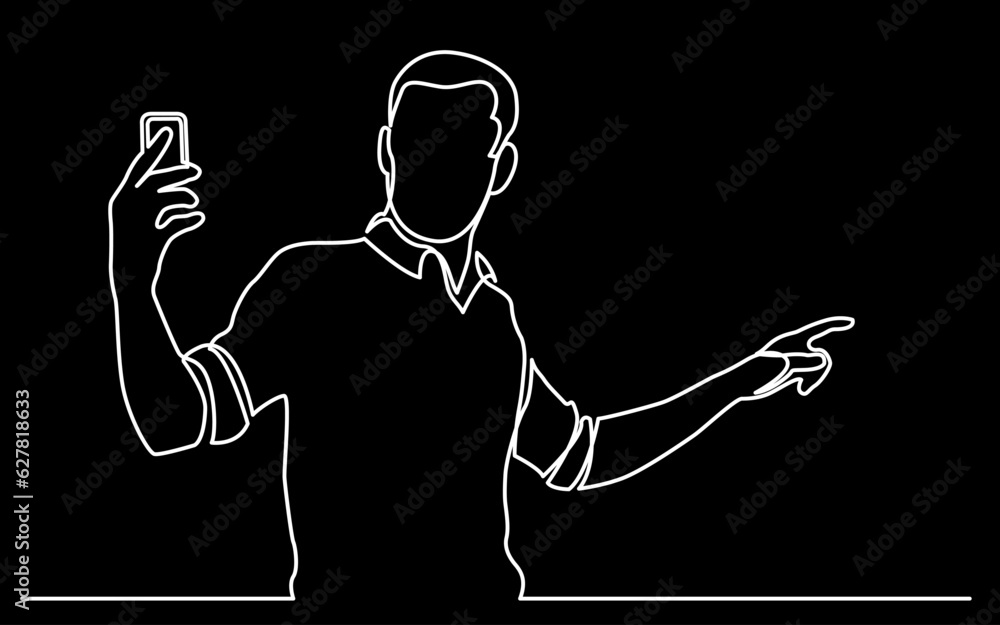 Poster continuous line drawing vector illustration with fully editable stroke of mobile phone usage digital
