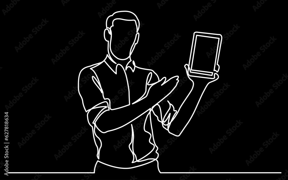 Poster continuous line drawing vector illustration with fully editable stroke of mobile phone usage digital