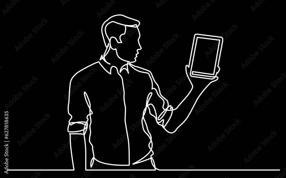 Poster continuous line drawing vector illustration with fully editable stroke of mobile phone usage digital