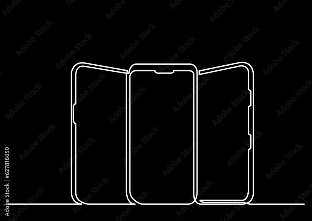 Poster continuous line drawing vector illustration with fully editable stroke of mobile phone usage digital