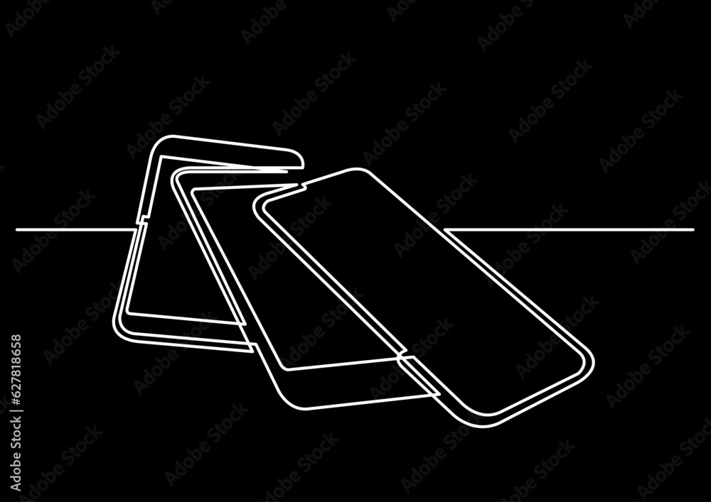 Poster continuous line drawing vector illustration with fully editable stroke of mobile phone usage digital