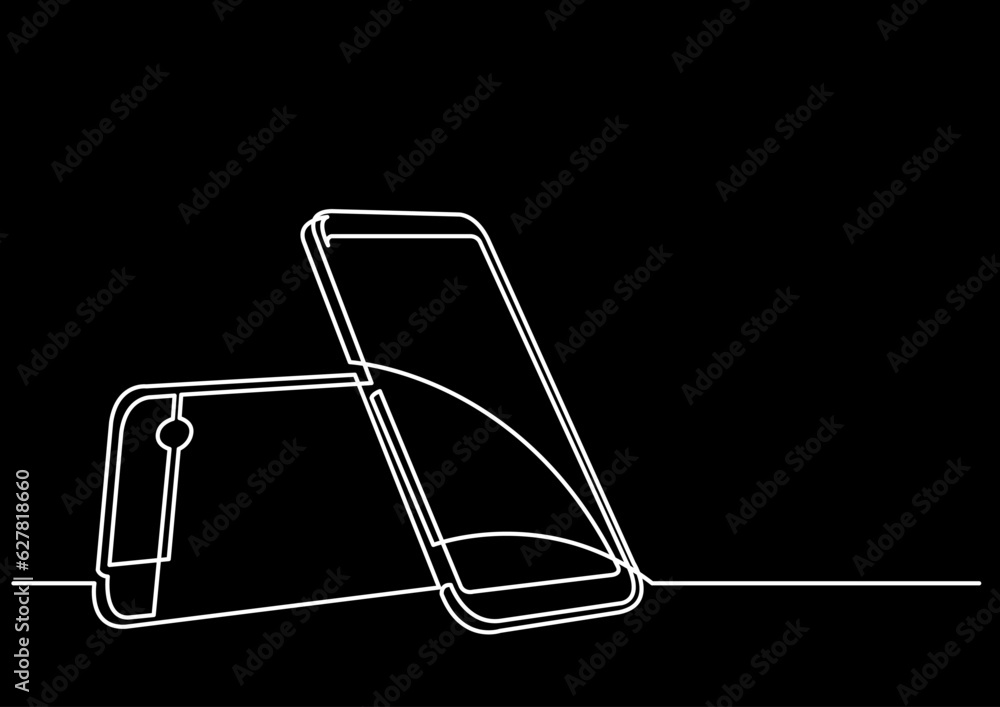 Poster continuous line drawing vector illustration with fully editable stroke of mobile phone usage digital