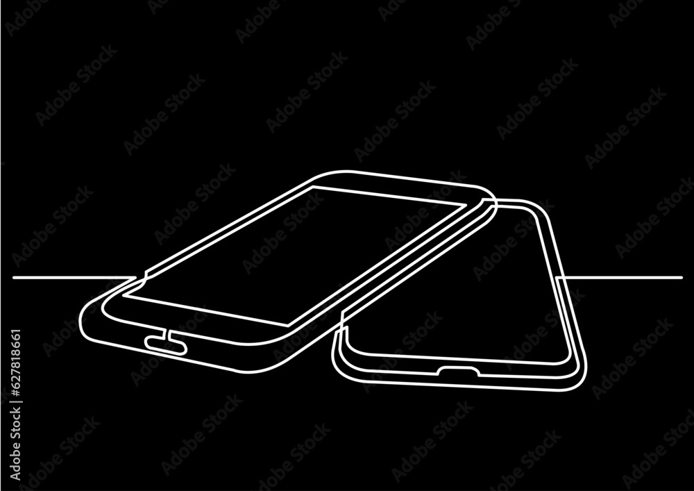 Poster continuous line drawing vector illustration with fully editable stroke of mobile phone usage digital