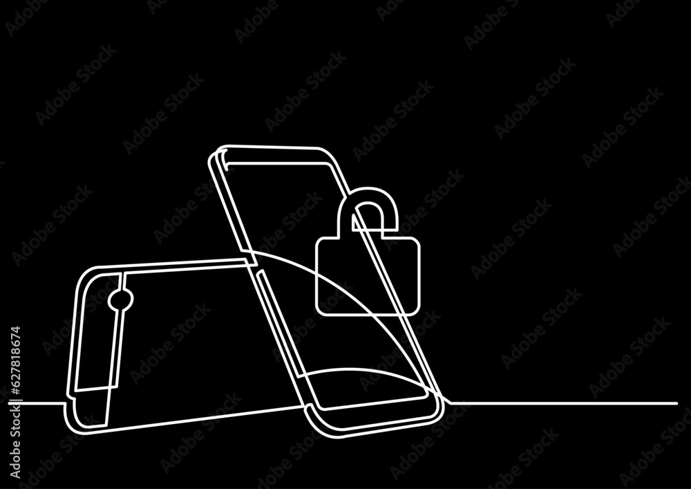 Poster continuous line drawing vector illustration with fully editable stroke of mobile phone usage digital