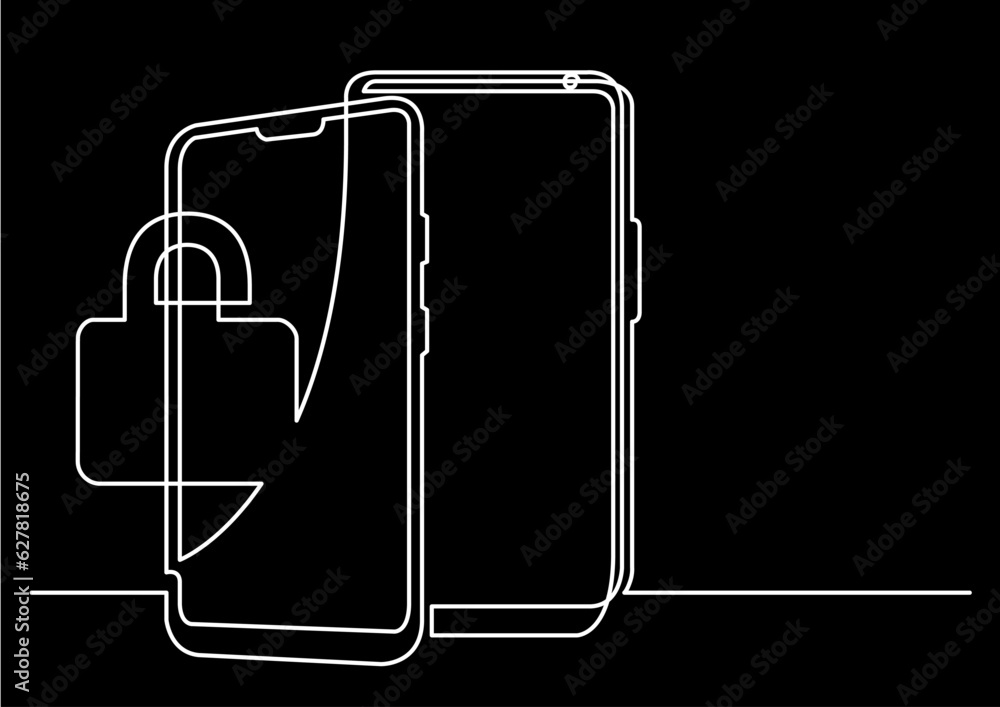 Poster continuous line drawing vector illustration with fully editable stroke of mobile phone usage digital