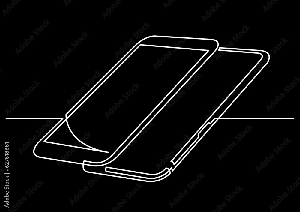 Poster continuous line drawing vector illustration with fully editable stroke of mobile phone usage digital