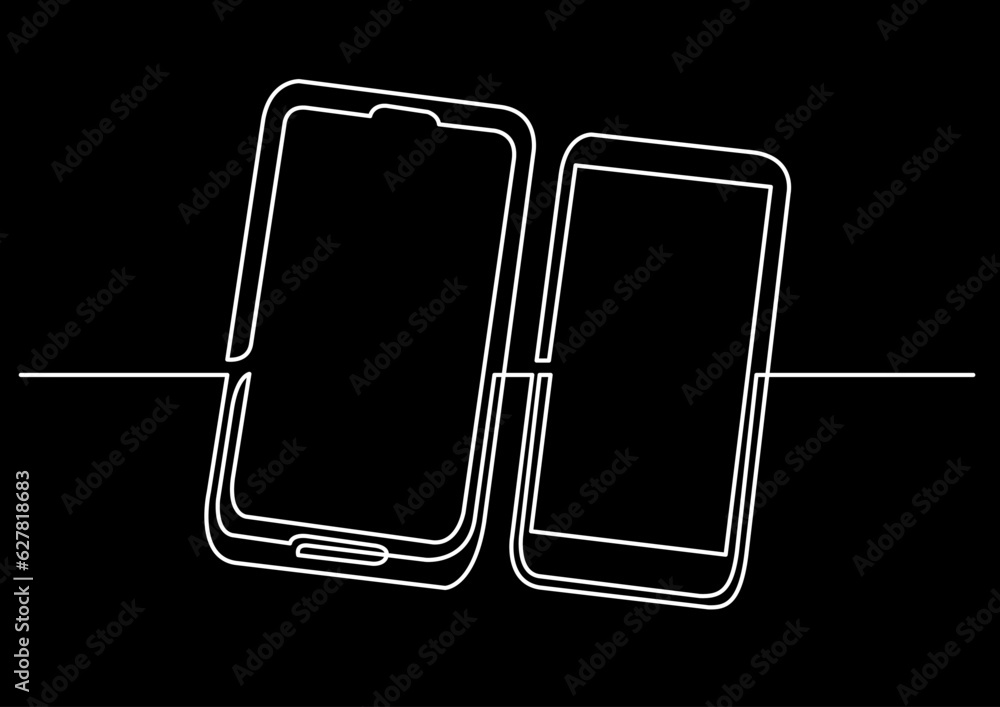 Poster continuous line drawing vector illustration with fully editable stroke of mobile phone usage digital