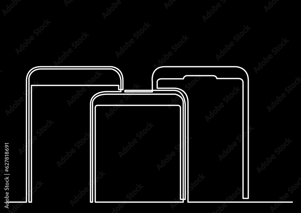 Poster continuous line drawing vector illustration with fully editable stroke of mobile phone usage digital