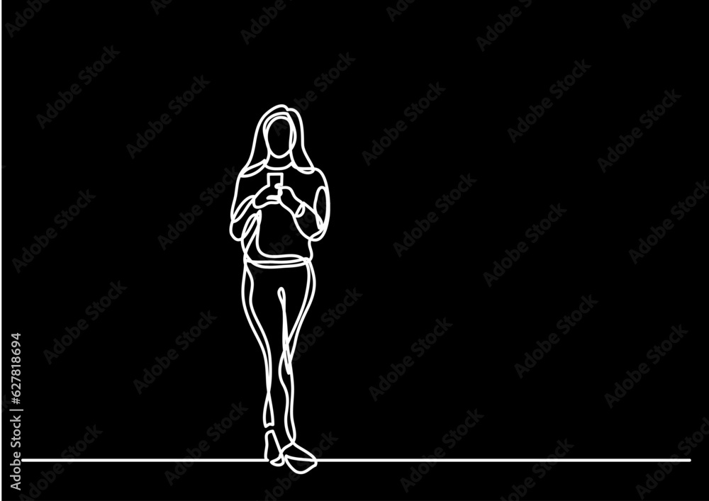 Poster continuous line drawing vector illustration with fully editable stroke of mobile phone usage digital