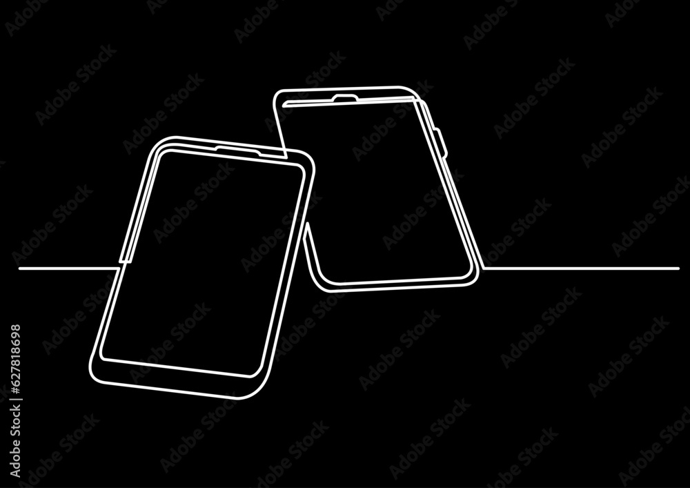 Poster continuous line drawing vector illustration with fully editable stroke of mobile phone usage digital