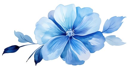 Delicate blue watercolor flower on a white background. Generative AI