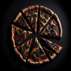 A tasty pizza design isolated on dark background