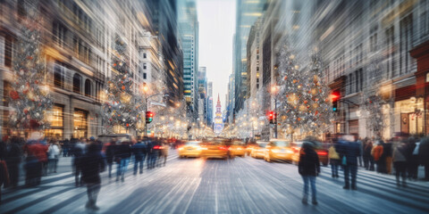 White modern blurred Christmas NY city street. Generative AI