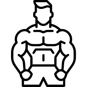 Bodybuilder muscular upper body muscles outlined single icon vector outline