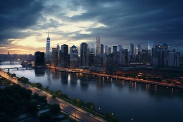 Fototapeta na wymiar Cityscape photography with impressive skylines, Generative AI