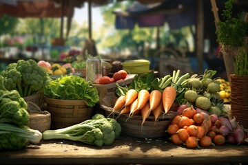 Fresh food photography at rural farmers markets, Generative AI