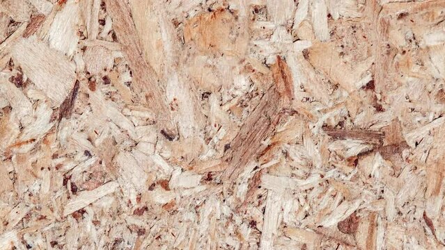 Chipboard plywood rotating, turning, close-up macro, top view
