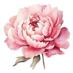 Watercolor peony flower isolated