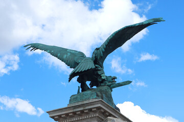 Turul Bird Statue near Habsburg Steps - entrance to the palace in Budapest, Hungary