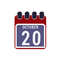 Calendar displaying day 20 ( twentieth ) of the October - Day 20 of the month. illustration