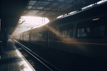 Cinematic Shot of Train Entering Station - AI Generated