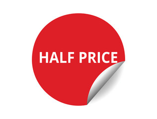 Half Price round sticker sign. Half Price circle sticker banner, badge symbol vector illustration.
