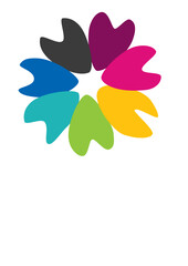 Pinwheel summer flower icon, seven color leaves like flower various colorful petals, vertical top