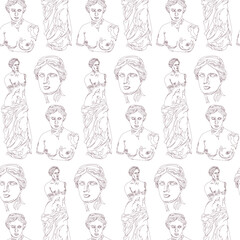 Seamless vector pattern sketch of the Greek sculpture of Venus de Milo. Pattern.