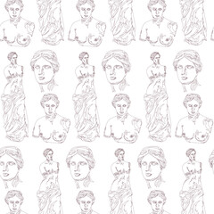 Seamless vector pattern sketch of the Greek sculpture of Venus de Milo. Pattern. © miss LEMON