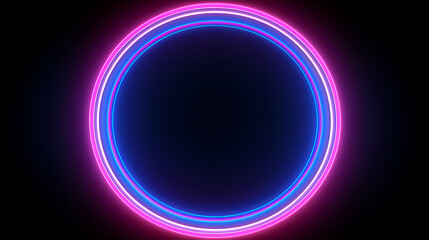 A circle of neon lights glowing on a dark background