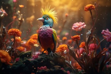 Photography of birds in their natural habitats with exuberant colors and patterns, Generative AI