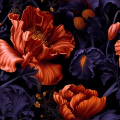 a black background with purple flowers