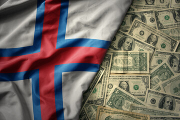 colorful waving national flag of faroe islands on a american dollar money background. finance concept