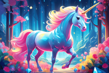 an illustration of a unicorn in the forest