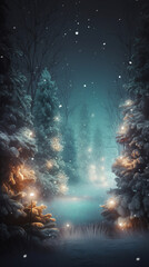 Fototapeta premium Forest with christmas trees and glowing lights