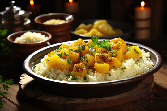 Original dish of couscous. Cuscuz Brasil. Also know as Cuscus or Cuzcuz. North and northeast of Brazil, typical food of Brazilian cuisine