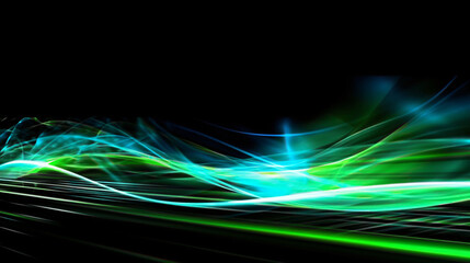 abstract futuristic flow of green light in waves for texture elements as background against black symbolic for sustainable and renewable energy
