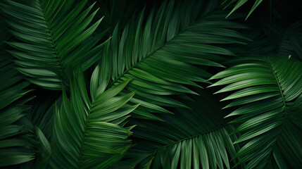 beautiful palm leaves in a wild tropical palm garden, dark green palm leaf texture concept full framed