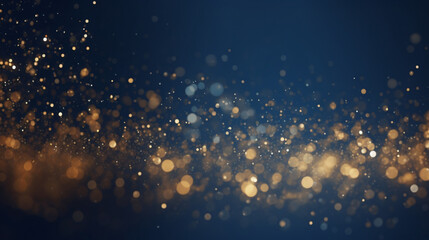 abstract background with Dark blue and gold particle. Christmas Golden light shine particles bokeh on navy blue background - obrazy, fototapety, plakaty