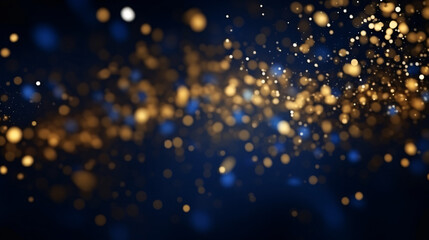 abstract background with Dark blue and gold particle. Christmas Golden light shine particles bokeh on navy blue background