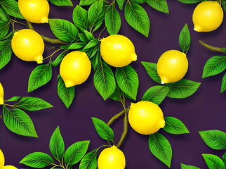 Colorful floral background with neon lemons and