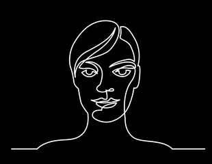 continuous line drawing vector illustration with FULLY EDITABLE STROKE of regular person diverse people user profile concept on black background