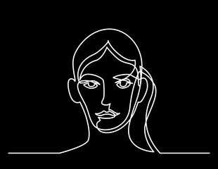 continuous line drawing vector illustration with FULLY EDITABLE STROKE of regular person diverse people user profile concept on black background