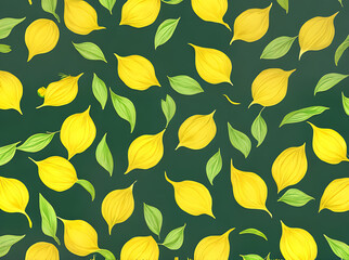Floral painted background lemons leaves papercut style