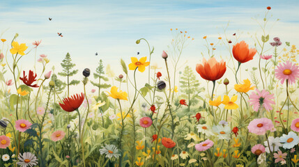 Illustration of a flower meadow in spring